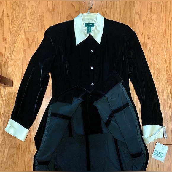 1990s Vtg Women’s 8 Collared Cuffed LAUREN RALPH LAUREN Velour Textured Dress - Picture 11 of 16